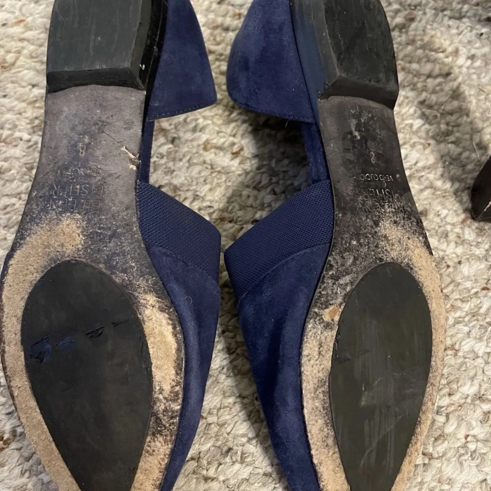 Eileen Fisher Ida Flats Loafers Shoes Womens Size 8 Blue Suede Side Cut Out - Picture 5 of 6